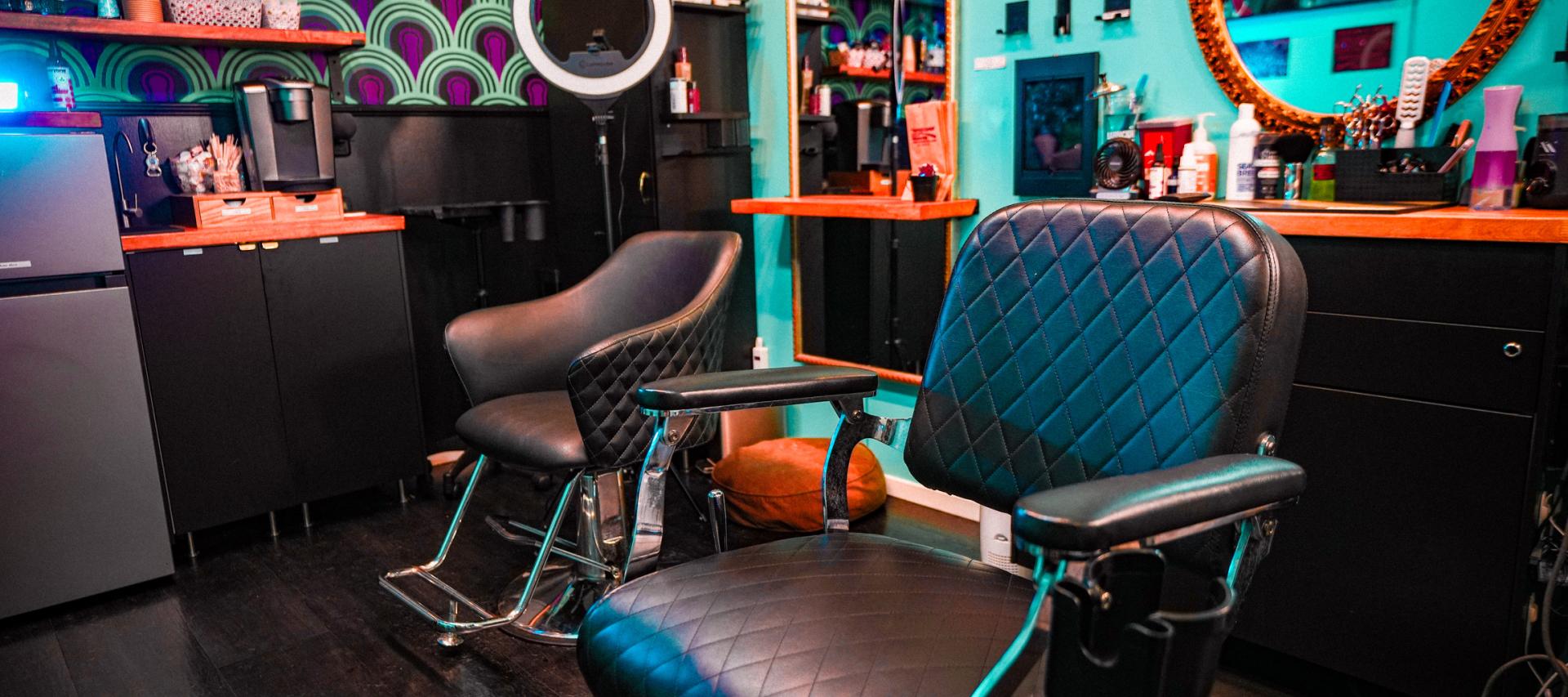 The Timberlodge Parlor barber shop and hair salon chairs
